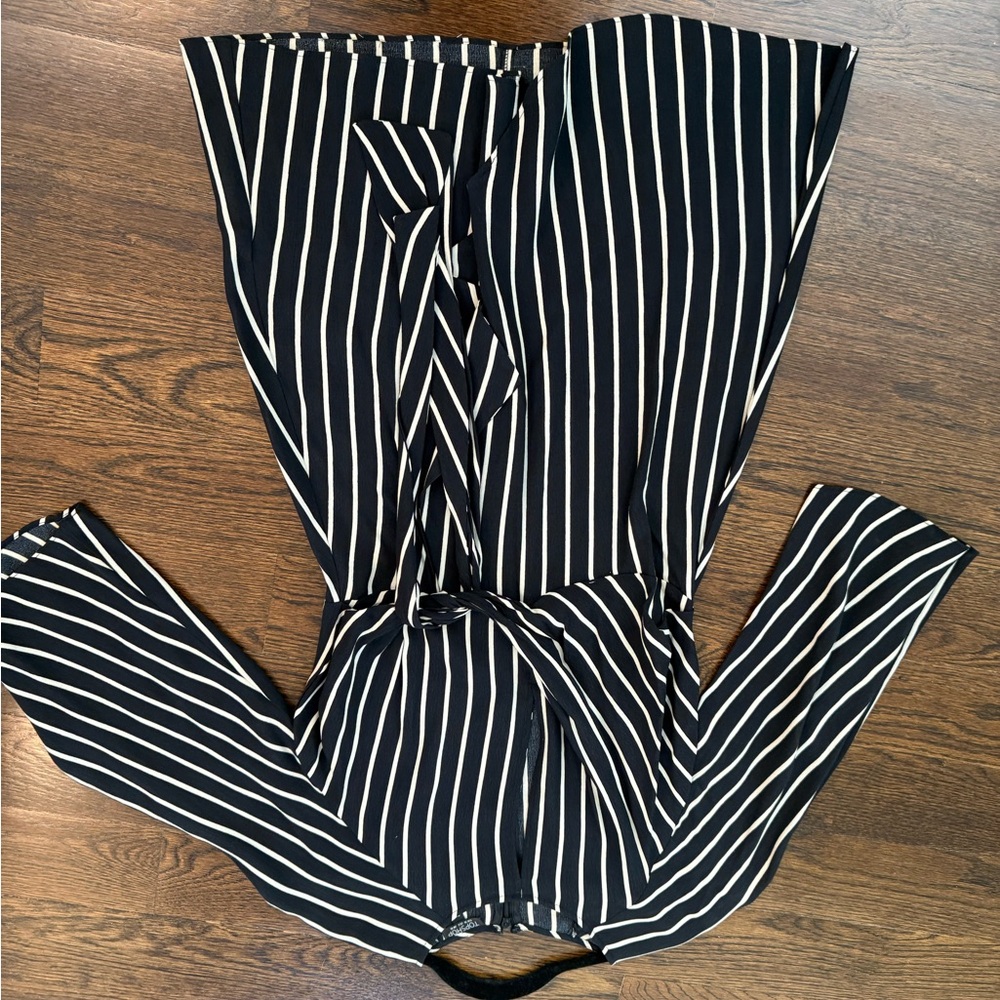 Topshop Black and White Striped Jumpsuit with Cinched Waist